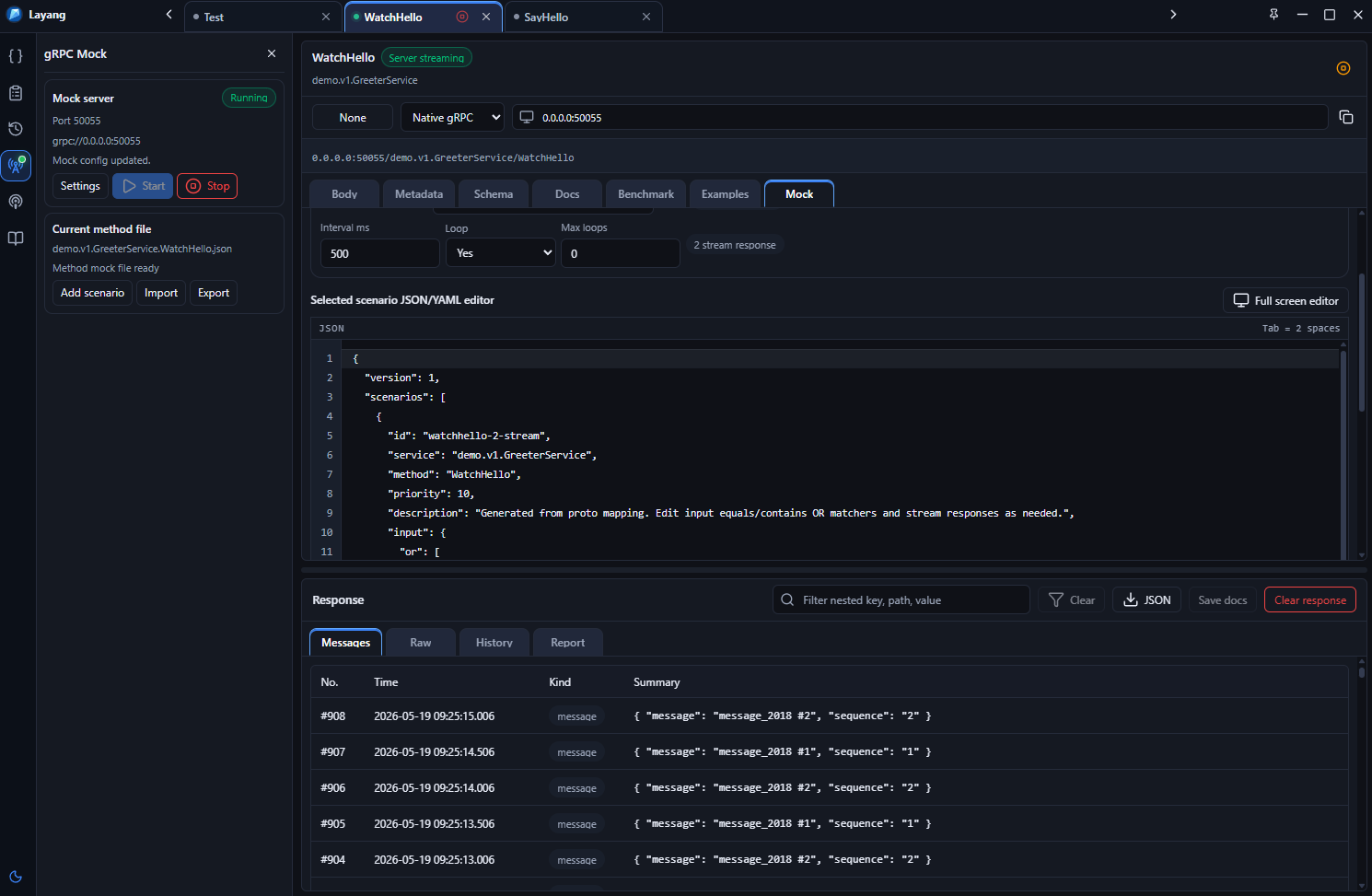 Layang mock streaming editor screenshot